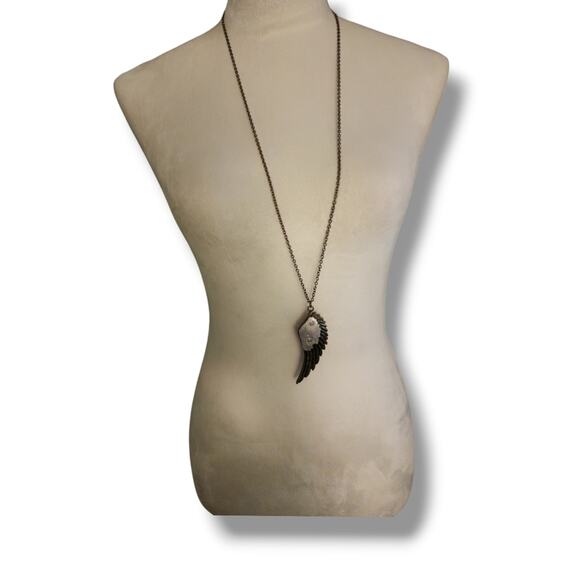 Bronze Feather and Enamel Long Pendant Necklace - Picture 2 of 4